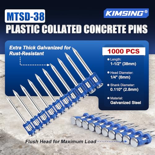 KIMSING 1-1/2 Inch Plastic Collated Concrete Pins, 800PCS Box, 12 Gauge 1 box
