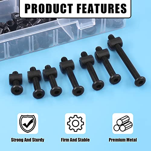 Glarks 128Pcs M6x20/30/40/50/60/70/80mm Baby Bed Crib Screws Bolts Hex Socket Head Cap Screw with Barrel Nuts, Threaded Insert Nuts, T-Nut, Flange Nut and Allen Wrench for Wood, Cabinetry, Furniture
