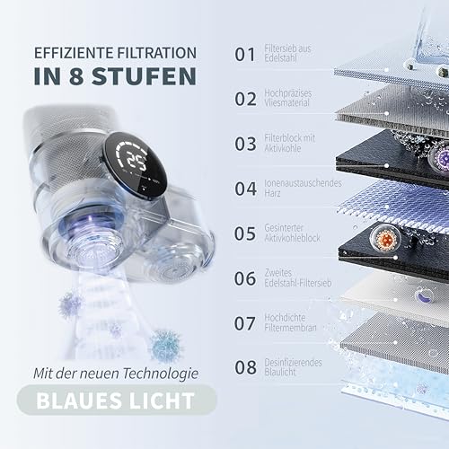 Puramane Water Filter Faucet with LED Display, Activated Carbon, 1 Filter Cartridge | French brand, LED display, UV water filter, instant anti-limescale filter, system with a filter cartridge