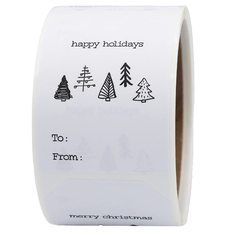 Boho Style Christmas Tree Gift Tag Stickers – 2 x 3 Inch Holiday Labels with Unique Tree Designs – 100 White Semi-Gloss Adhesive Tags, Eco-Friendly, Made in USA 25
