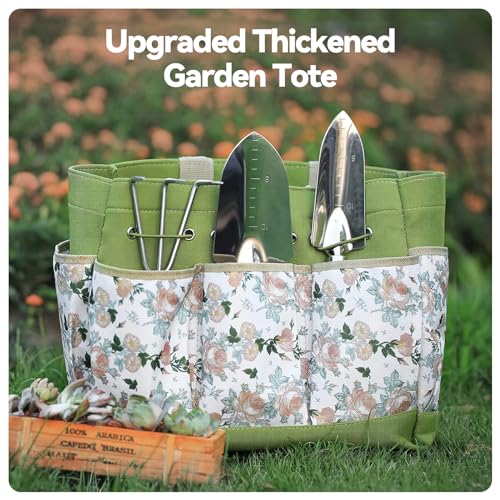 Grenebo Heavy Duty Gardening Tools with Handbag, Gardening Gifts for Women Green