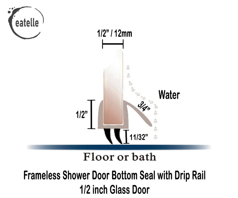 eatelle Shower Door Bottom Seal with Drip Rail for Thick Glass, 36" Long Sweep - Ultra Clear Polycarbonate… (2 Pack - 1/2") 2 PACK - 1/2"