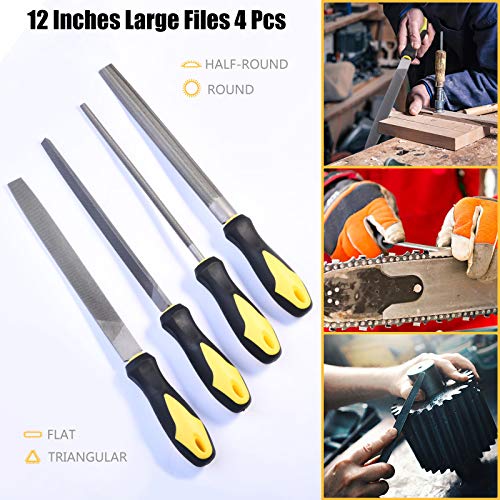 Metal File Set, Large Flat File/Half-Round File/Triangle File/Round File Black-17pcs