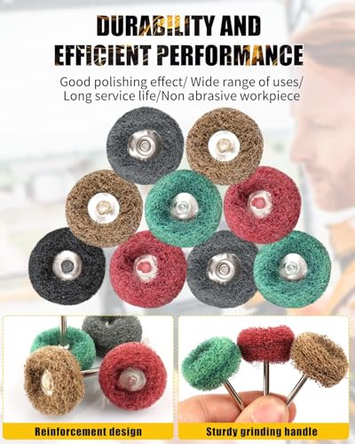 Rocaris 200 Pcs Abrasive Buffing Wheels, 1 inch Abrasive Buffing Polishing Wheels Burr for Rotary Tools-1/8(3mm) Shank, 120Grit, 180Grit, 320Grit, 400Grit, 600Grit