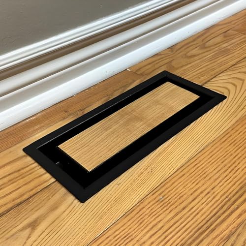 4X12 Flooring Vent Cover - 12X4 Floor Register, Modern Drop-in Design, Heavy-Duty Metal, Fits Tile, Wood, and Other Flooring Inserts, Easy Air-Flow Adjustment, Black, Made in North America