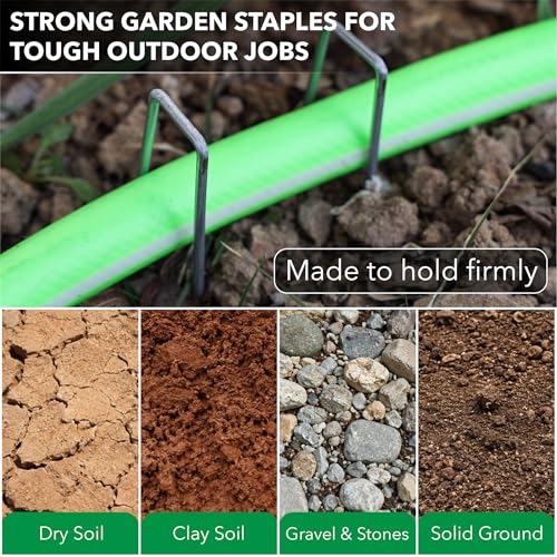 UNCO- Galvanized Landscape Staples, 10 Inch, 200 Pack, Garden Staples, U-Shaped Landscape Pins for Weed Barrier Cover, Ground Cover