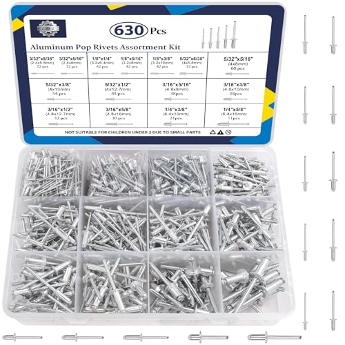 ZQZ 970Pcs Aluminum Pop Rivets with Washer Assortment Kit + ZQZ 630Pcs Aluminum Pop Rivets Assortment Kit
