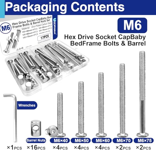 16PCS Crib Screws and Barrel Nuts Set, M6 Hex Socket Bolts