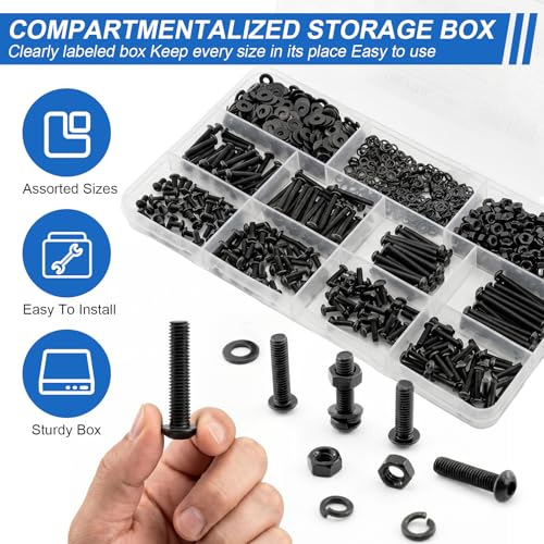 192Pcs UIETUIL M6 Hex Socket Button Head Screws Kit, M6x8-35mm, 10.9 M6 Button 10.9 - 192PCS