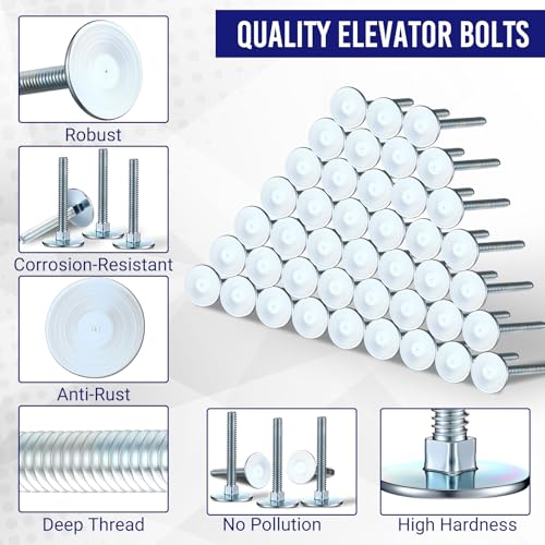 LEIFIDE 50 Set Elevator Bolts 1/4-20 x 2 Inch High Strength Flat Head Bolts with Nuts and Flat Washers Galvanized Steel for Several Uses (Silver) Silver