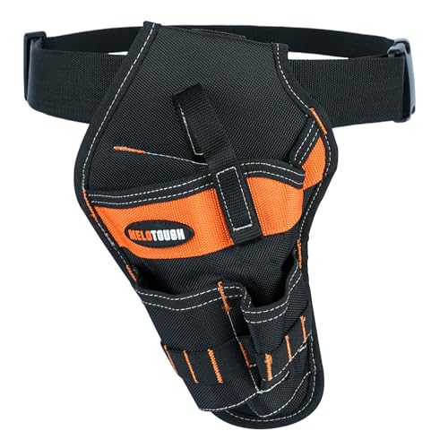 MELOTOUGH 1pcs Left Handed Belt Cordless Drill Holster for Tool Belt+1 pcs Heavy Duty Framing Nail Gun Tool Bag with Extra Storage Pockets Shoulder Strap