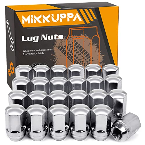 MIKKUPPA 24pcs M14x1.5 One-Piece Chrome OEM Factory Style Large Acorn Seat Lug Nuts & 4 Way Folding Lug Wrench