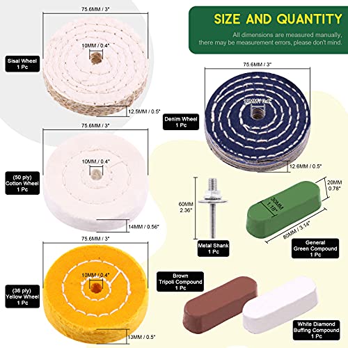 Keadic 18 Pcs Buffing Polishing Wheel Kit 3 pcs Polish Compound, Soft/Fine/Medium/Coarse/Rough Buffer Wheels with 3/8" Arbor Hole Arbor Hole for Bench Grinder