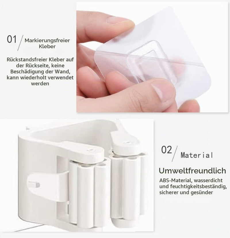 Pack of 4 Broom Holder Wall Self-Adhesive Mop Holder No Drilling Broom Holder Self-Adhesive Mop Holder Holder for Kitchens, Bathrooms (White)
