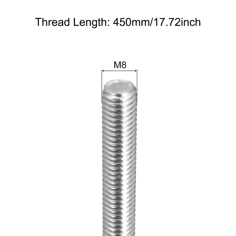 MECCANIXITY Fully Threaded Rod M8 x 450mm 1.25mm Thread Pitch 304 Stainless Steel Right Hand Threaded Rods Bar Studs 4 Pack