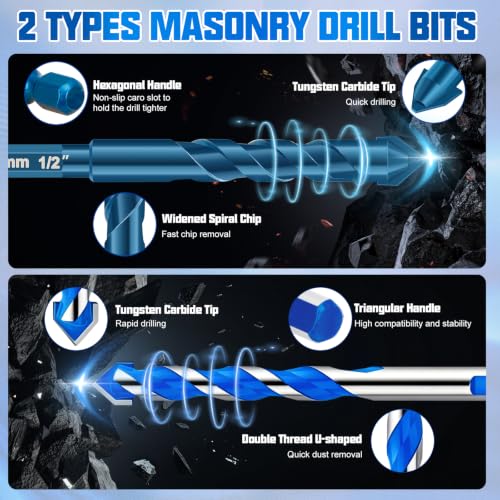38 Pcs Diamond Drill Bits Set, Professional Concrete Drill Bit Set, Multiple Sizes Masonry Drill Bit Set, Industrial Strength Carbide Drill Bits Tip for Ceramic Glass Porcelain Tile Metal Plastic Wood 38 Pcs, Blue