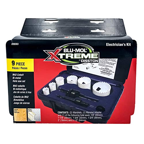 Disston E0212167 Boxed Blu-Mol Xtreme Bi-Metal Hole Saw Kits, 9-Piece Electrician's Kit