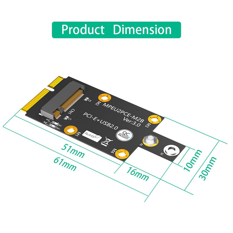 M.2 Key B to Mini PCI-E Adapter with Dual Nano SIM Card Slot for 3G/4G/5G Module Black