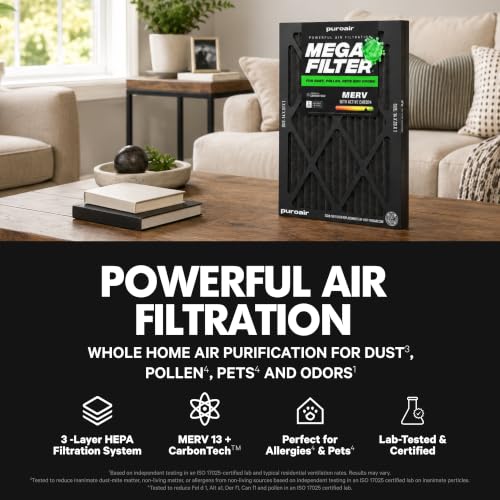 PuroAir MegaFilter 20x25x1 Air Filter MERV 13 HVAC Furnace Filter (2-Pack) 20" x 25" x 1" 2 Pack