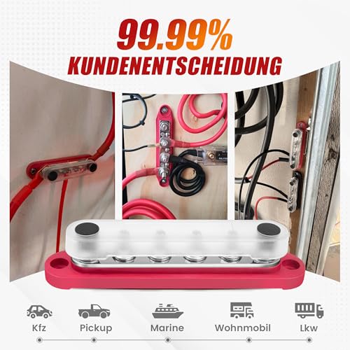 RED WOLF 150A Busbar Distribution Block with 6x M6 Terminal Bolts, Positive Mass Power Distribution Block Busbar for Car Marine RV RV Truck Electrical System Terminal Blocks