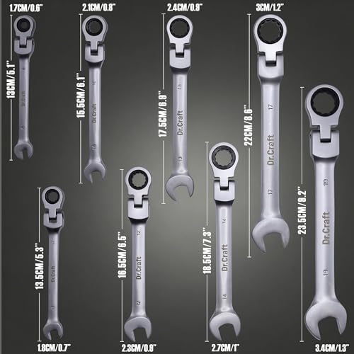 vivicreate 8-Piece Flex-Head Ratcheting Combination Wrench Set, Metric 6–19mm, 72-Tooth CR-V Steel Wrenches with Organizer Bag for Automotive & DIY Repair