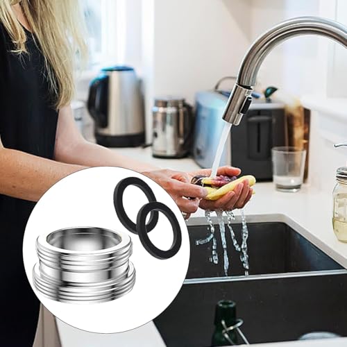 Pack of 2 Tap Adapters, M24 to M22 Male Thread Adapter Tap Silver, Metal Tap Adapter with Black Rubber Ring, for Kitchen Taps, Water Saving, Water Filter, Hoses