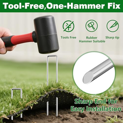 AMAGABELI 8 Inch 200 Pack Galvanized Landscape Staples 11 Gauge + 5.8oz 3ft x 50ft Weed Barrier