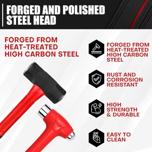 C&T 5-Piece Hammer Set, 16oz Ball Peen Hammer | 32oz Ball Peen Hammer | 32oz Rubber Mallet | 3lb Sledge Hammer | 3lb Cross Peen, Fiberglass Handle & Mallet Set 5pc