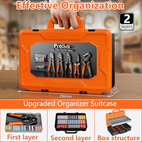 Preciva Hexagonal Ferrule Crimper, AWG 28-5 Self-Adjustable Ratchet Ferrule Crimping Tool Kit with 1500Pcs Wire Ferrule Terminals Connectors