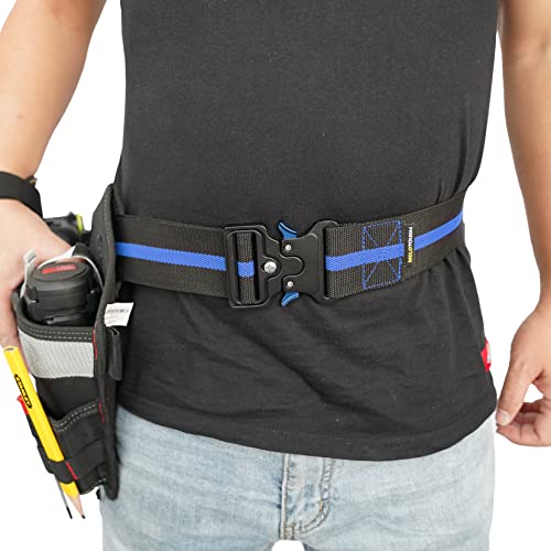 Melo Tough Professional Electrician Tool Pouch Shoulder Tool Carrier with Multiple Pockets + 2 Inch Nylon Web Work Belt with Quick Release Metal Buckle
