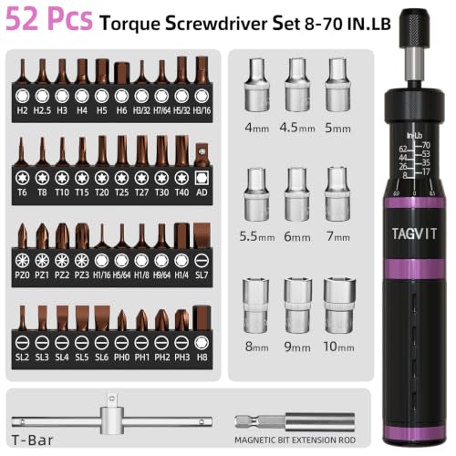 1/4" Torque Screwdriver Set, 8-70in-lb Torque Screwdriver Kit