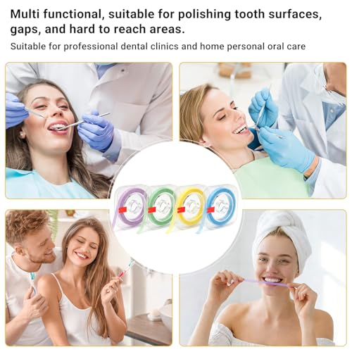 4 Volumes Colourful Teeth Sandpaper, Teeth Polishing Dental Polishing Strips, Dental Sanding Strips, 12μm, 20μm, 30μm, 50μm Grit Size for Spaces, Dental Deep Cleaning of Oral Hygiene (4 mm x 6 m)