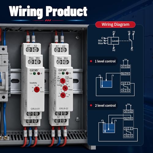 Liquid Timer Control Relay Electronic Liquid Level Controller 10A (GRL8-02+Sensor,AC/DC24V-240V) AC/DC24V~240V GRL8-02+Sensor
