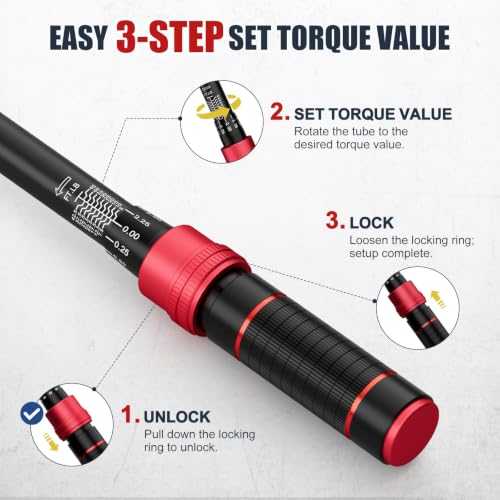 VANPO Crowfoot Wrench Set, 3/8" Drive for HVAC with 5-45Ft Torque Wrench Red