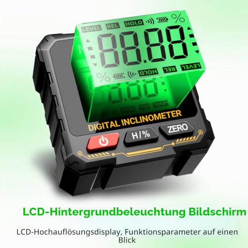 Digital Protractor, 0.05° Resolution, LCD Inclinometer, 360° Spirit Level, Magnetic Base, Auto Reverse, Backlight for Construction and Woodworking Without Laser
