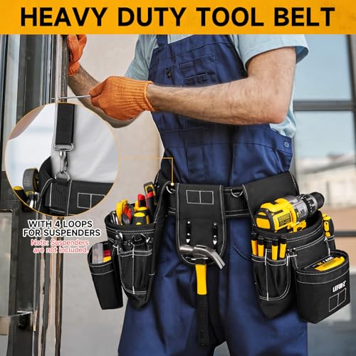LEFOR·Z Tool Belt with 4 D-Rings,27-Pockets Tool Belts for Men,Construction Black 27 Pockets with Magnet Pouch