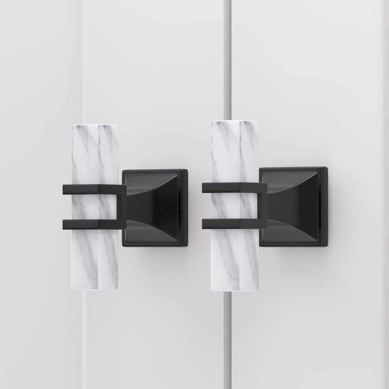 Rergy Cabinet Handles Marble Drawer Pulls and Knobs, 10Pack White Marble & Black Single Hole, T-Bar Hardware for Kitchen Dresser Zinc Alloy Furniture 10