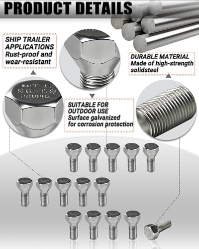 15 Pack 11062A Trailer Lug Bolts 1/2"-20 x 1-5/8" Solid Zinc-Plated Steel, Fits 5-Lug Hubs for Boat & Utility Trailers 15