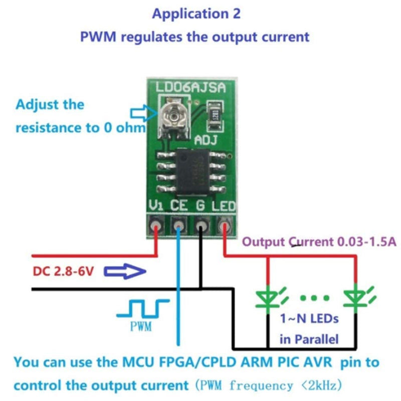 Adjustable Current LED Driver - DC 3.3V 3.7V 5V 9W Constant Current Module 30-1500mA for 18650 Li-Ion