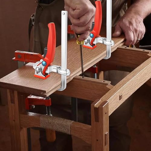 LANIAKEA 2PCS Ratcheting Table Clamp Quick Bar Clamp with 0~6" Clamping Range Ratchet Guide Rail F Clamp for MFT Table and Guide Rail System