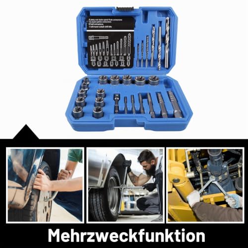 26-Piece Screw and Nut Remover Set, Left Extractor Set with Carry Bag, Professional Screw Extractor Set, Remove Damaged, Rusted Nuts