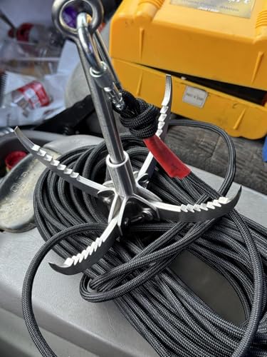 Grappling Hook, Anchor Hook with 4-Claw Folding Stainless Steel Hooks for Anchor Retrieving, Outdoor Hiking, Tree Limb Removal,Water Lifting Salvage Silver 4 Claw