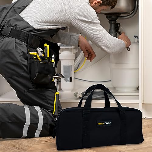 MELOTOUGH Utility Tool Tote bag Combo Kit-Includes 2 Medium Tool Organizer Bags for Electrician, Plumbing, Gardening, HVAC & More (Black&Grey&Blue)