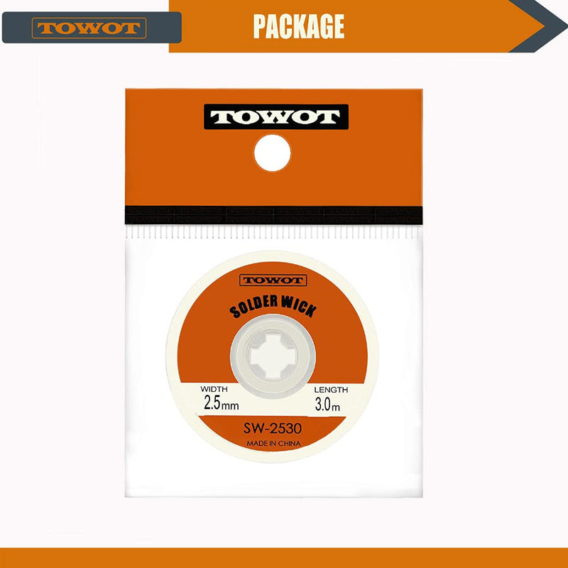 TOWOT desoldering braid, desoldering wick for removing solder and disassembling electrical components, no-clean desoldering braid (2.5mm 3.0m) 2.5mm