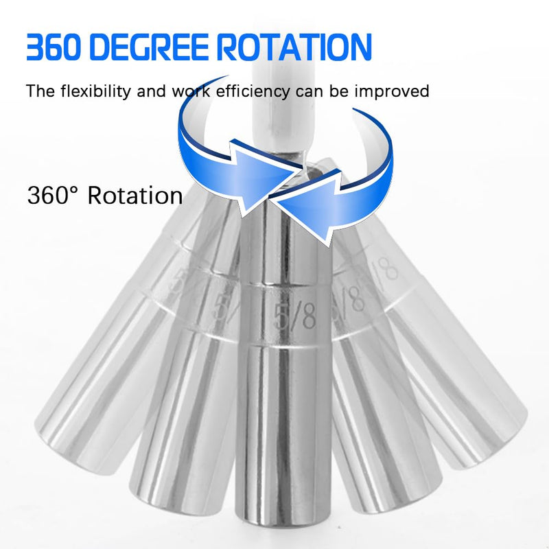 A ABIGAIL 5/8" Swivel Magnetic Spark Plug Socket 3/8 Inch Drive x 10" Total Length 6-Point 360 Degree Swivel Thin Wall Spark Plug Socket Removal Tool Cr-V Steel 10inch