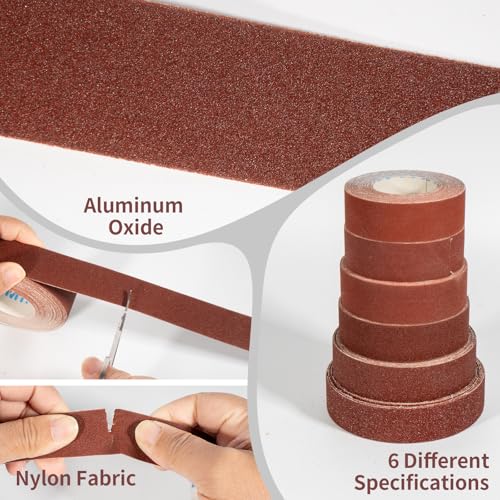 CAPHONT 6 Pcs Emery Cloth Roll 80-600 Grit 1'' x 26' with 30 Sanding Stick