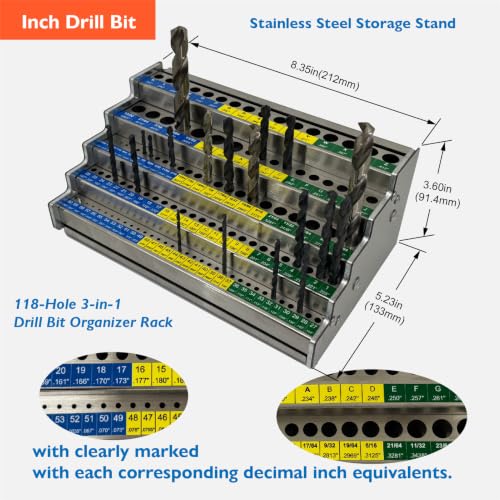 118-Hole 3-in-1 Drill Bit Index,Empty Drill Bit Organizer Holder/Case
