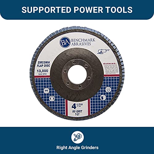 Benchmark Abrasives 4.5" Premium Zirconia Type 27 Flap Discs Grinding Wheels for Sanding Stock Rust Removal Finishing Grinding Deburring Stainless Steel, 7/8" Arbor (10 Pack) - 60 Grit