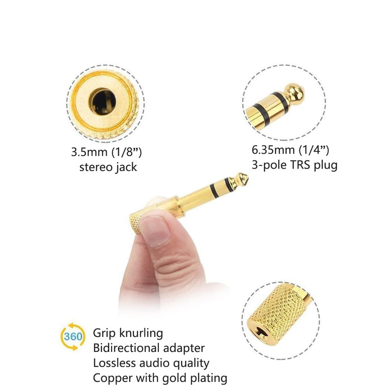 Audio Adapter 6.35mm to 3.5mm Aux: Gold Plated Stereo 1/4 Inch Male Plug to 1/8-inch Female Jack for Headphone Guitar Amp
