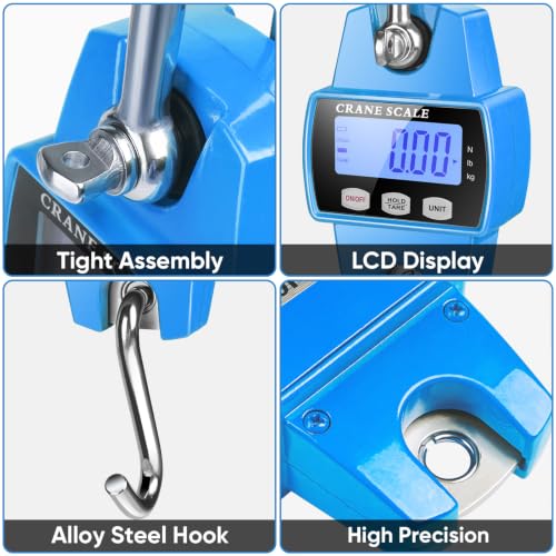 RoMech 660lb Digital Hanging Scale with Cast Aluminum Case, Handheld 300Kg Mini Crane Scale with Hooks for Farm Hunting Fishing Outdoor (Blue) Blue 660lbs